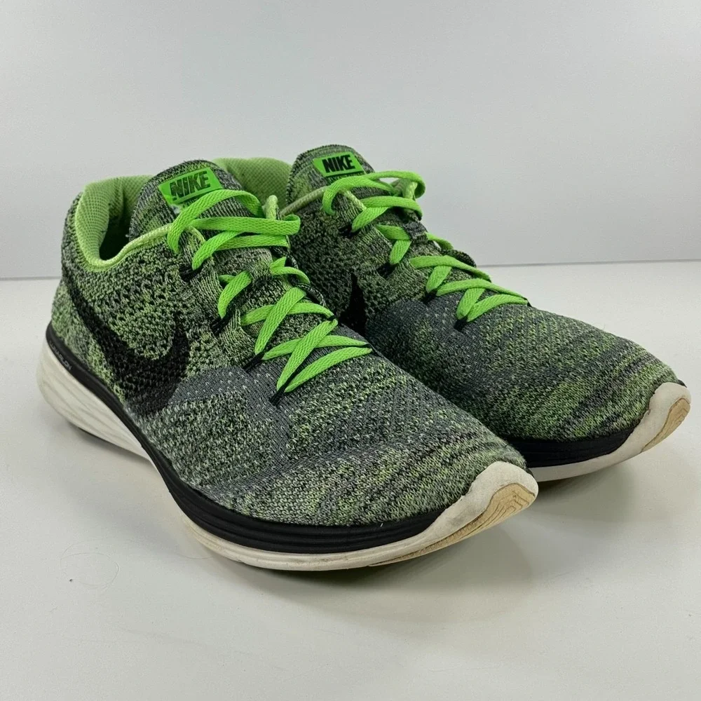 Nike Flyknit Lunar 3 Running Shoes Green Black White 698181-013‎ Men's Size 10.5
